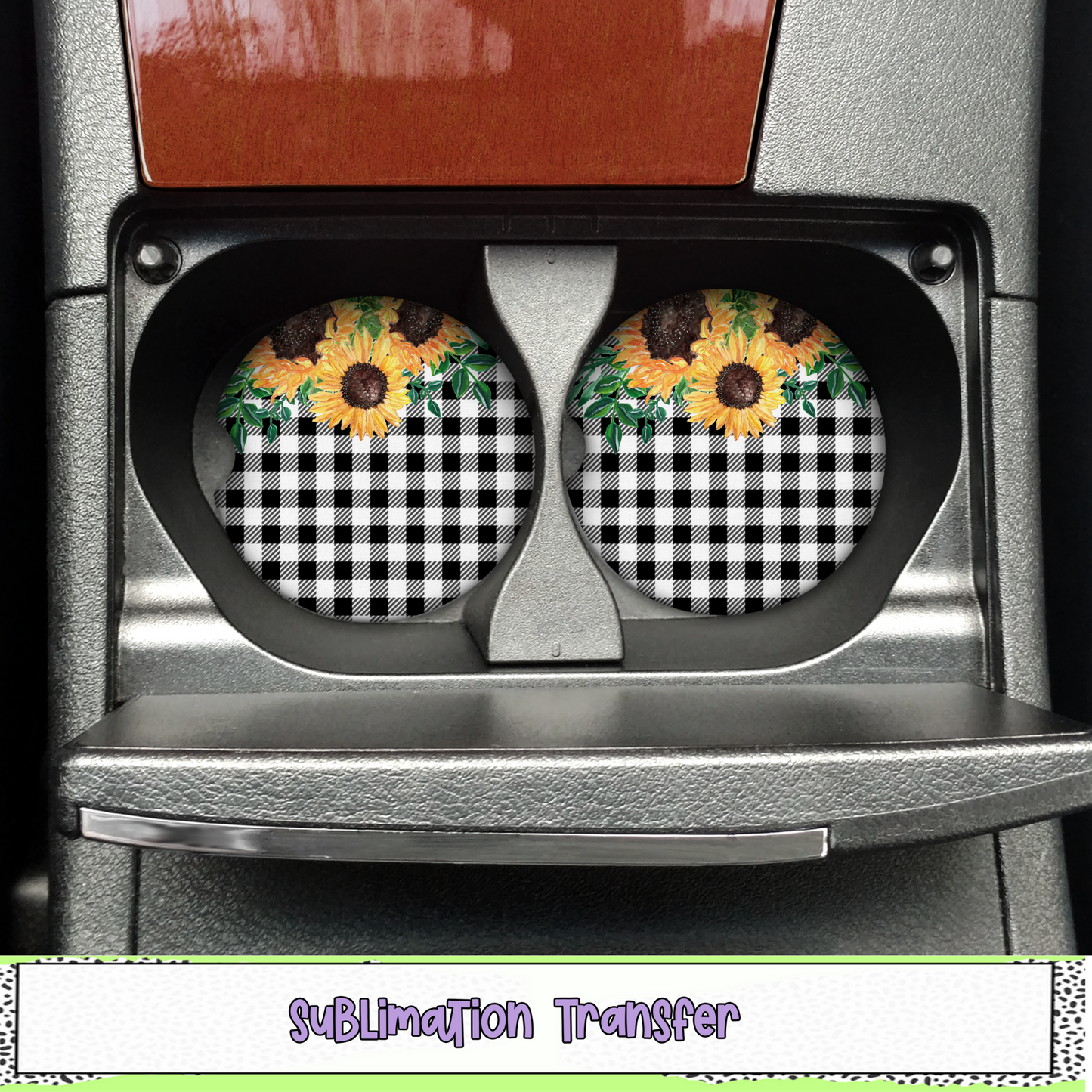 Sunflowers & Plaid - Car Coaster Sublimation Transfer - RTS