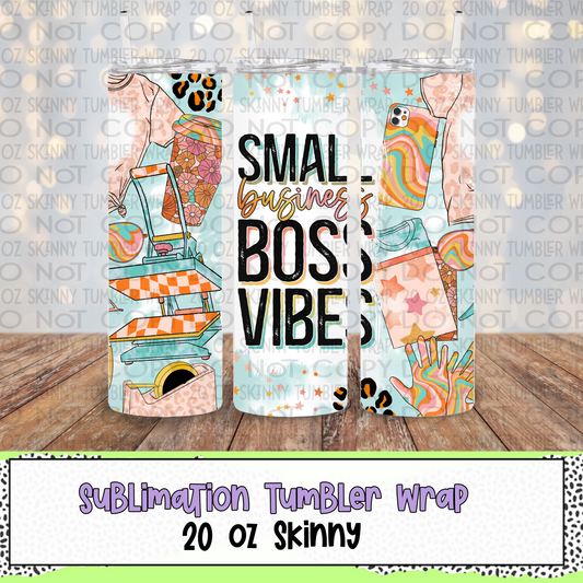 Small Business Boss Blue Vibes 20 Oz Skinny Tumbler Wrap - Sublimation Transfer - RTS