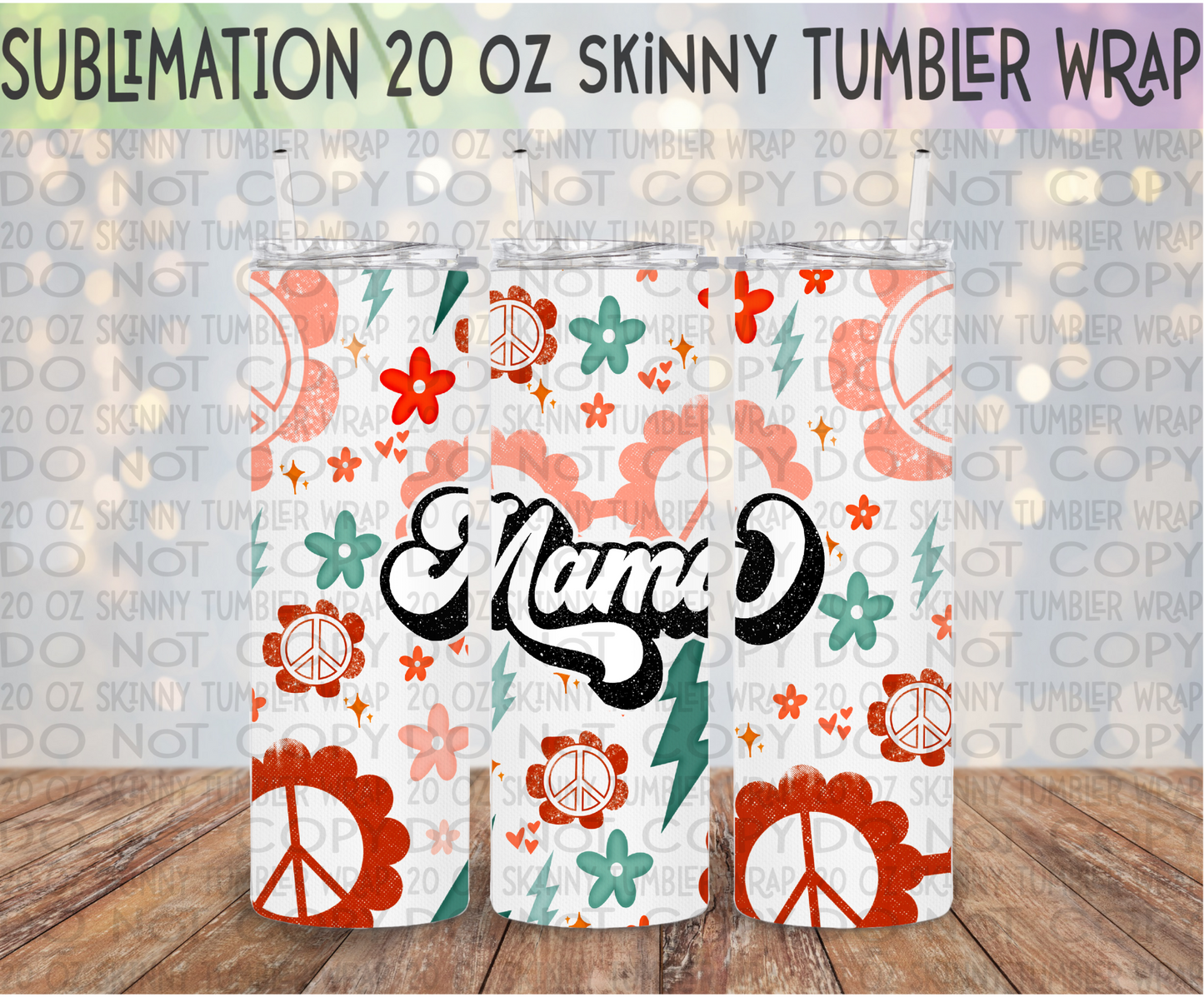 Mama Retro 20 Oz Skinny Tumbler Wrap - Sublimation Transfer - RTS