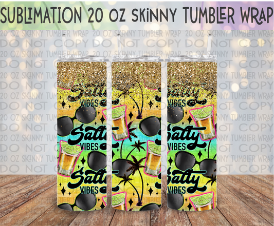 Salty Vibes 20 Oz Skinny Tumbler Wrap - Sublimation Transfer - RTS