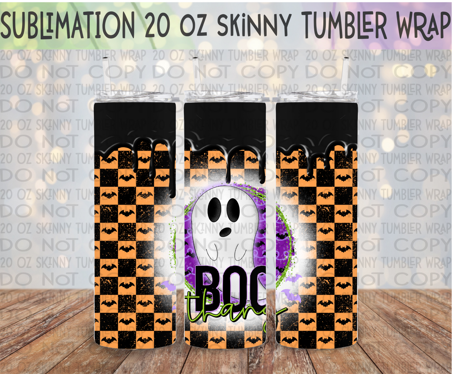 Boo Thang Checkered 20 Oz Skinny Tumbler Wrap - Sublimation Transfer - RTS