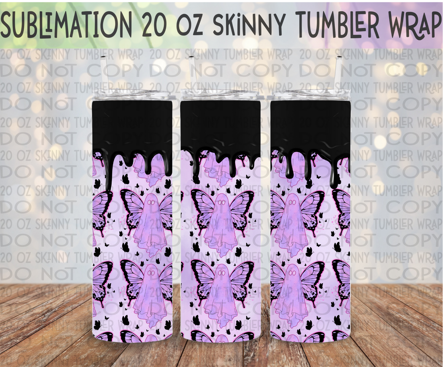 Butterfly Ghost 20 Oz Skinny Tumbler Wrap - Sublimation Transfer - RTS