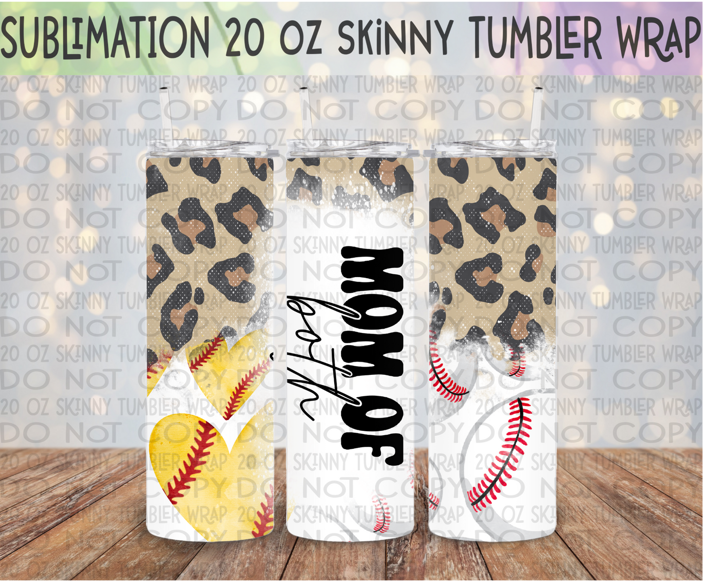 Mom of Both Softball & Baseball 20 Oz Skinny Tumbler Wrap - Sublimation Transfer - RTS