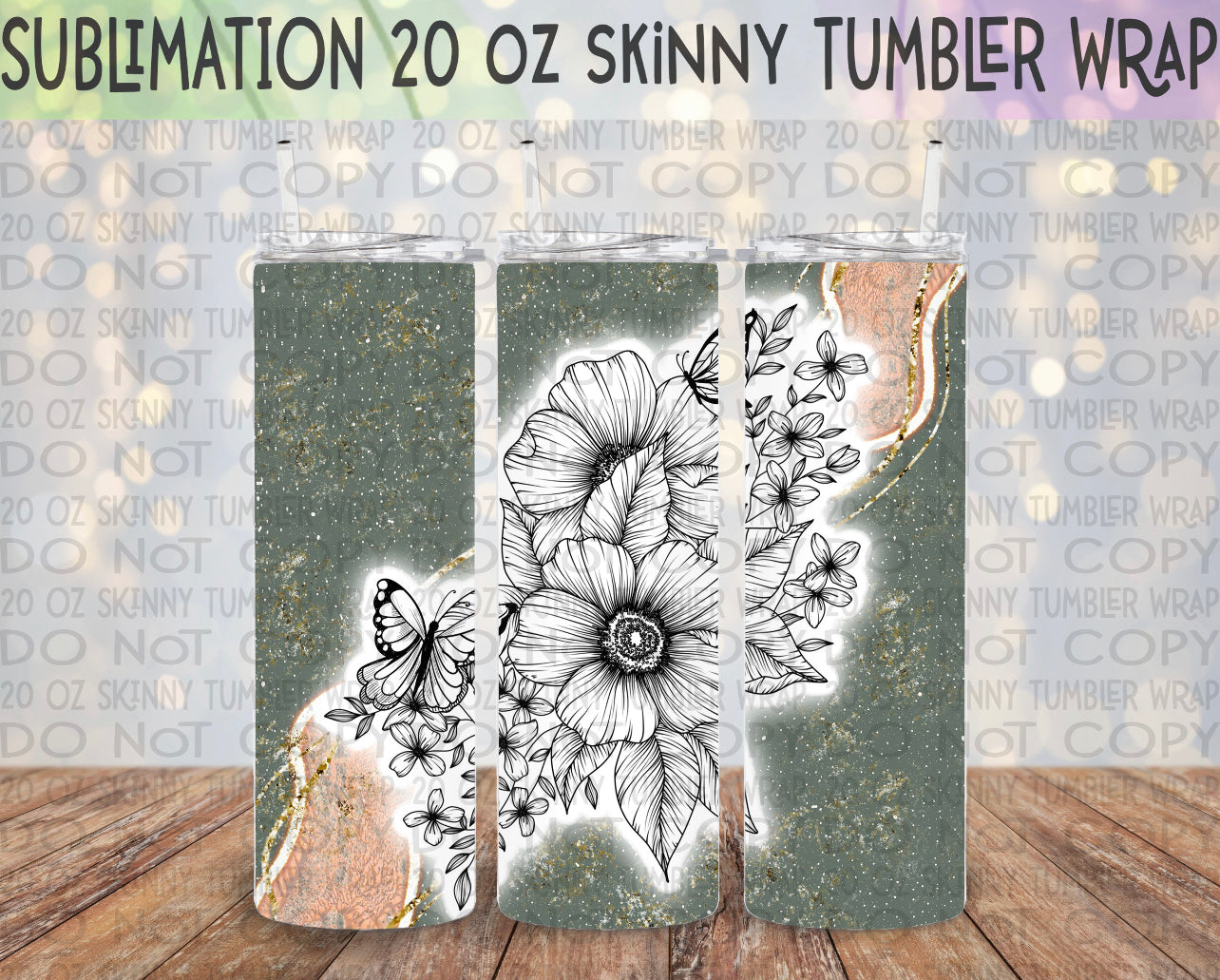 Sage & Blush Floral 20 Oz Skinny Tumbler Wrap - Sublimation Transfer - RTS