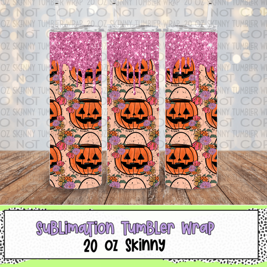 Pumpkin Pails Pink 20 Oz Skinny Tumbler Wrap - Sublimation Transfer - RTS