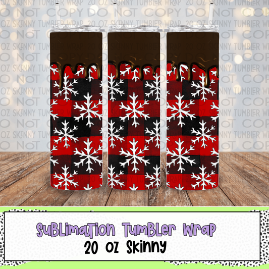Plaid Snowflakes 20 Oz Skinny Tumbler Wrap - Sublimation Transfer - RTS