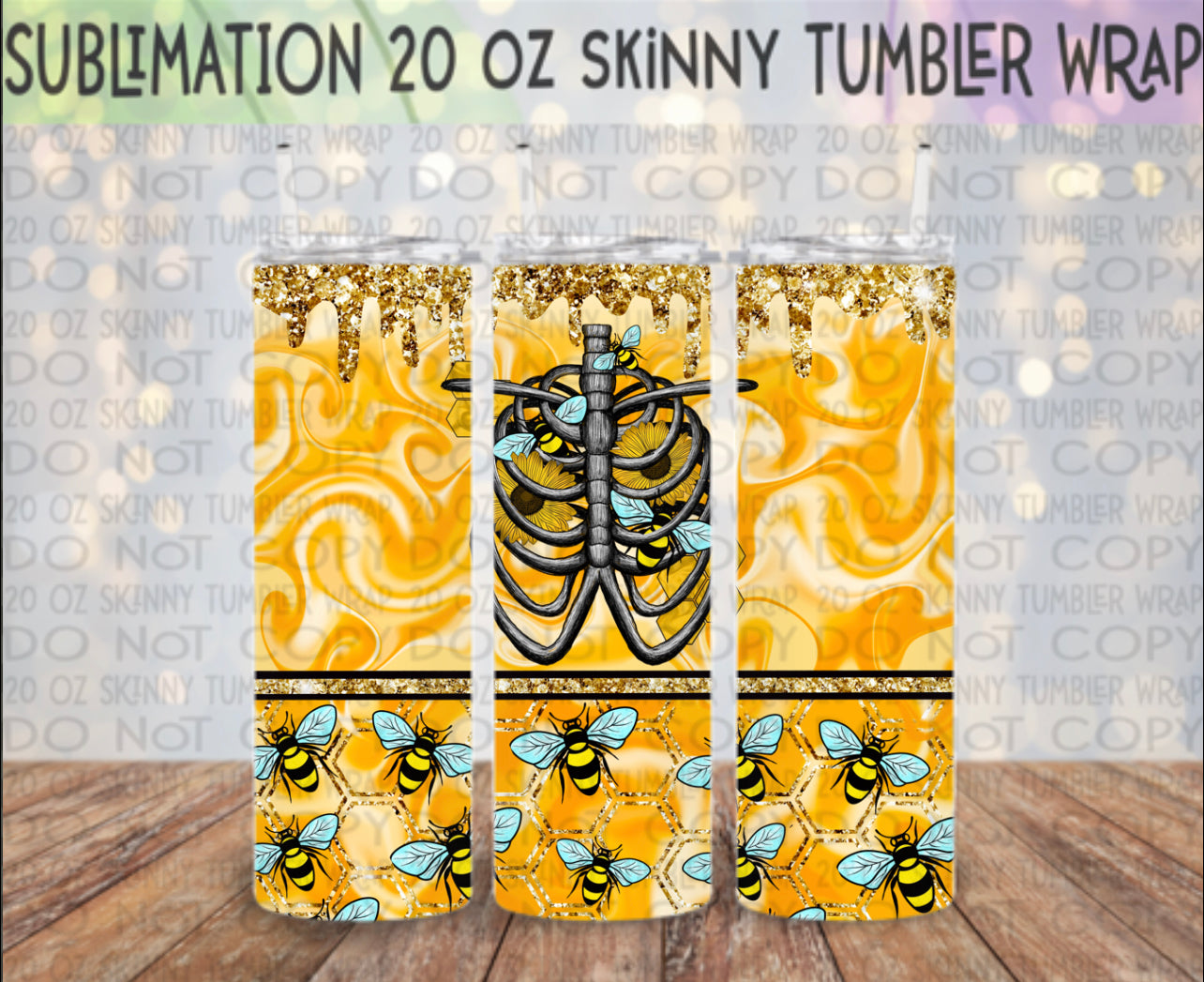 Bee Ribcage 20 Oz Skinny Tumbler Wrap - Sublimation Transfer - RTSV