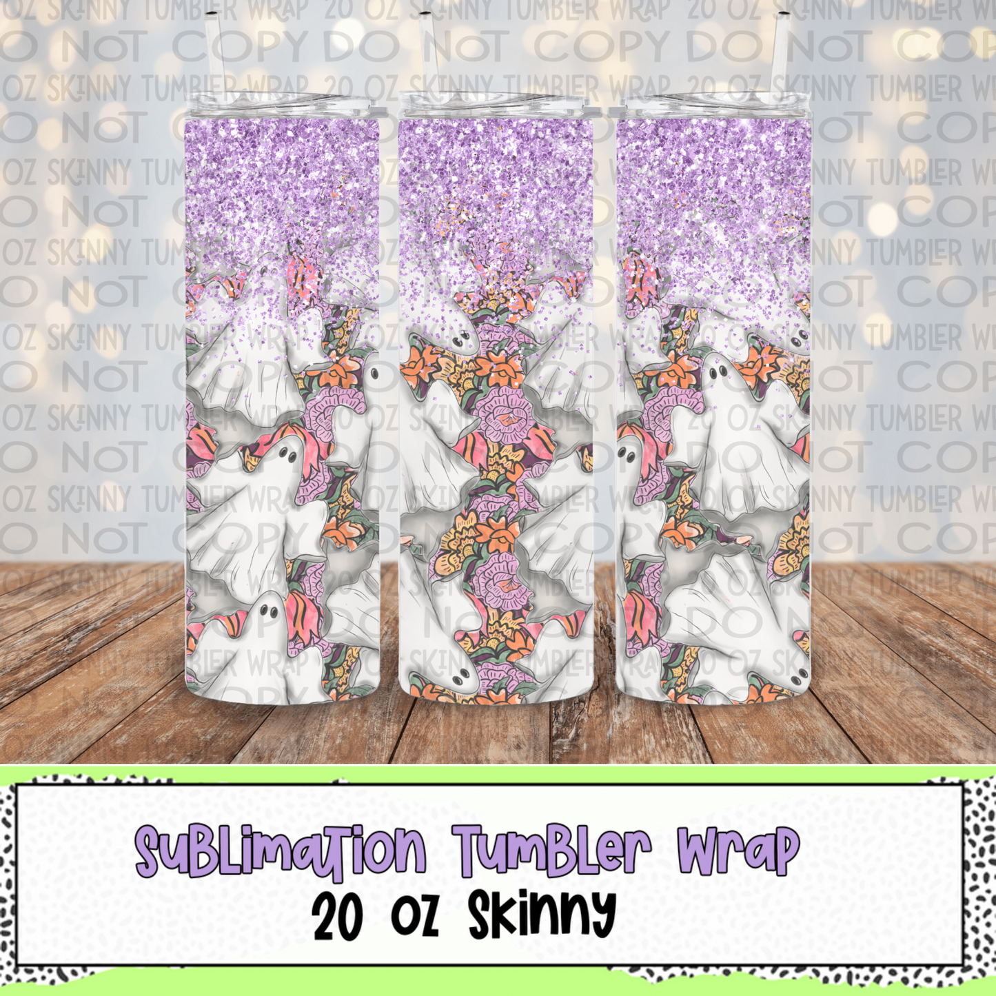 Floral Ghosts 20 Oz Skinny Tumbler Wrap - Sublimation Transfer - RTS