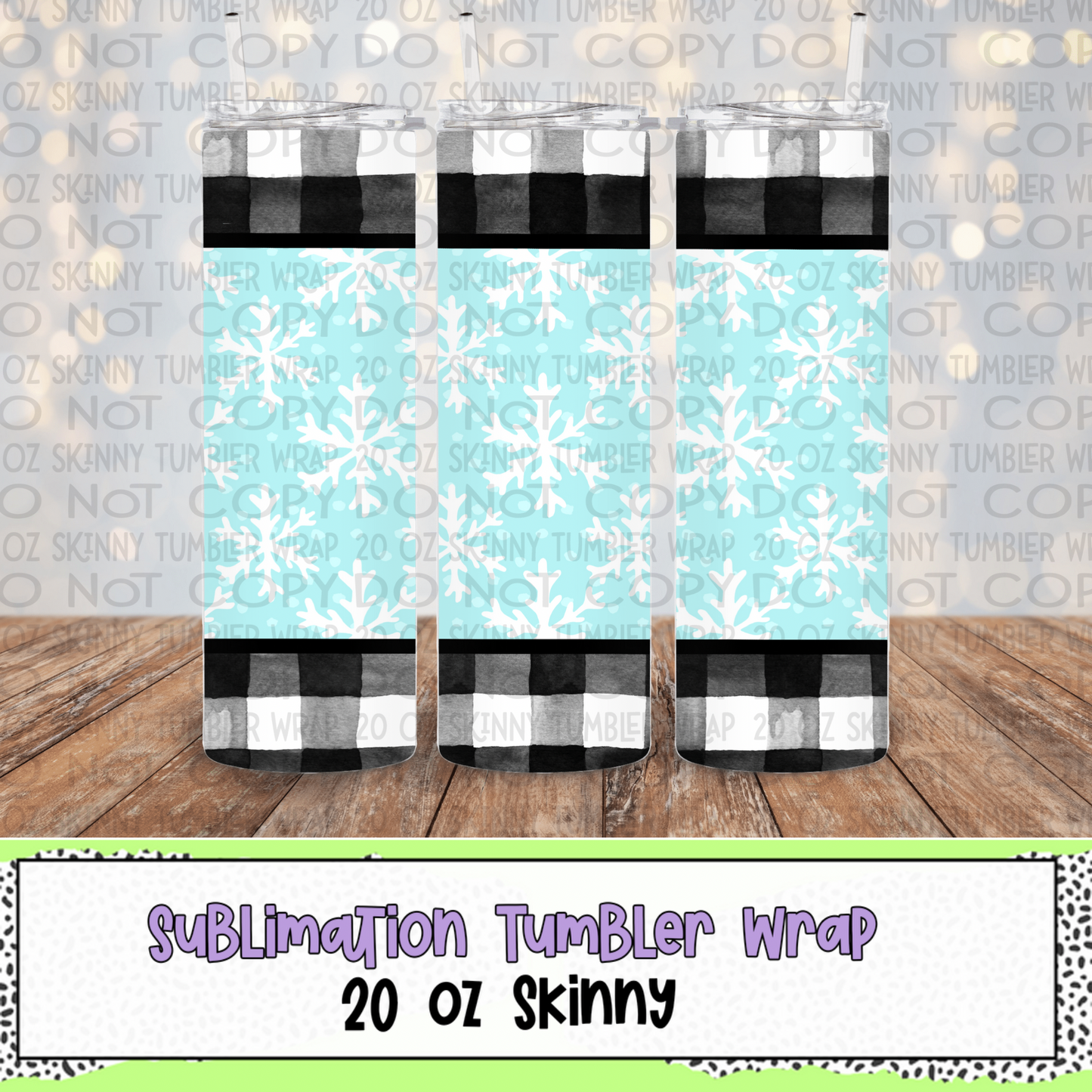 Snowflakes And Plaid 20 Oz Skinny Tumbler Wrap - Sublimation Transfer - RTS