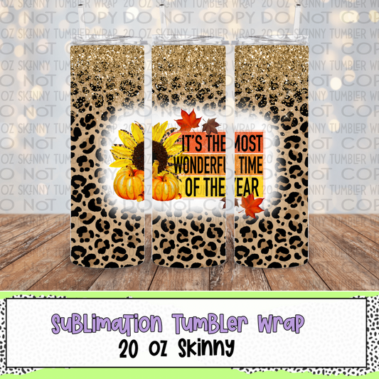 Most Wonderful Time Of The Year 20 Oz Skinny Tumbler Wrap - Sublimation Transfer - RTS