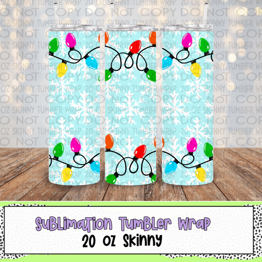 Lights And Snowflakes 20 Oz Skinny Tumbler Wrap - Sublimation Transfer - RTS