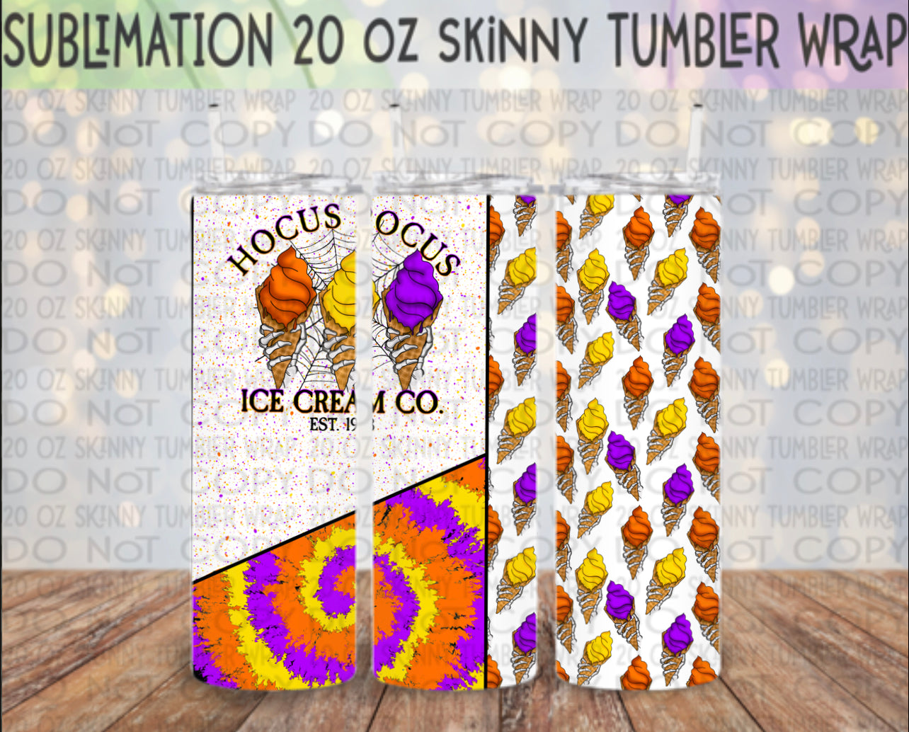 Ice Cream Co. 20 Oz Skinny Tumbler Wrap - Sublimation Transfer - RTS