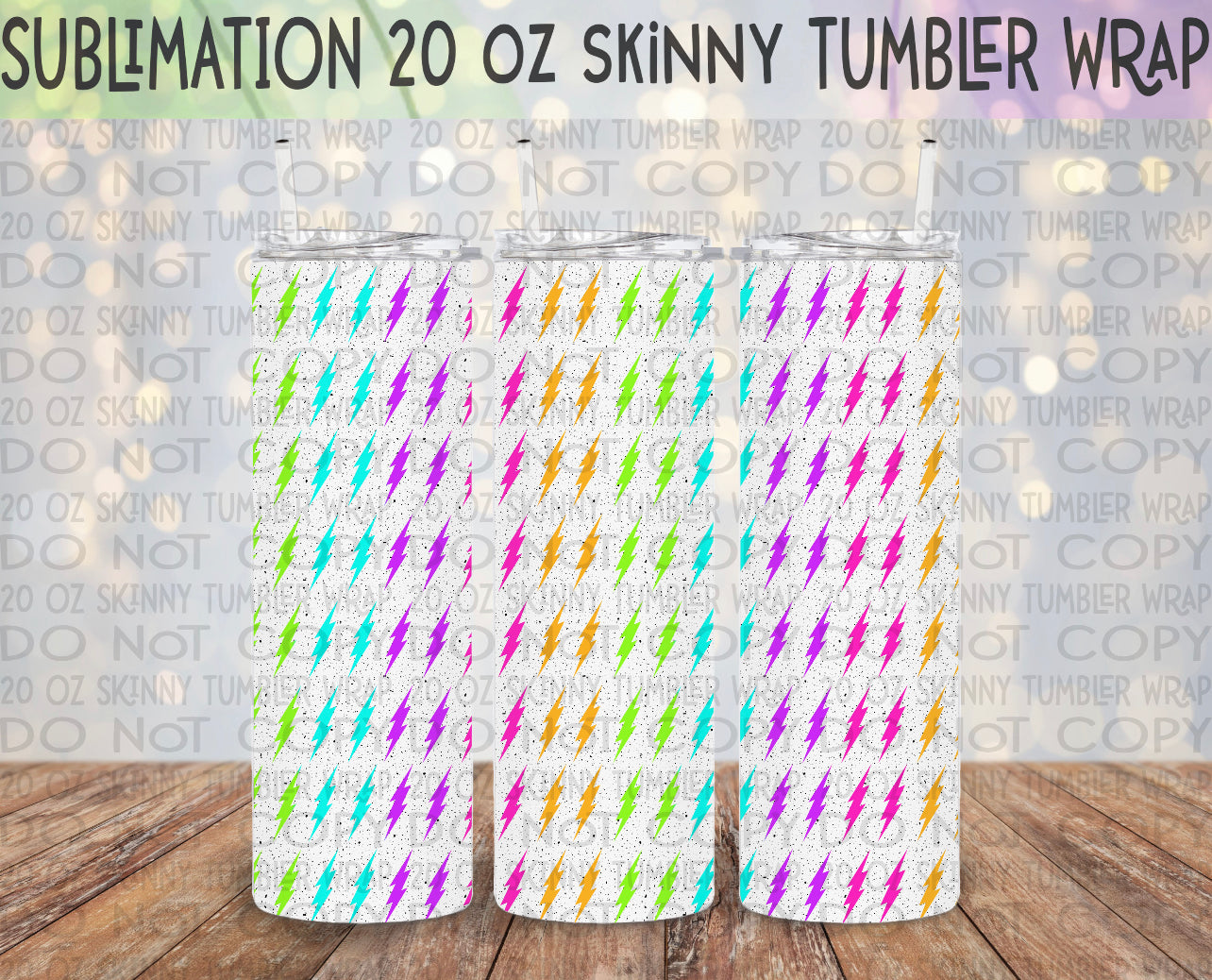 Rainbow Bolt 20 Oz Skinny Tumbler Wrap - Sublimation Transfer - RTS