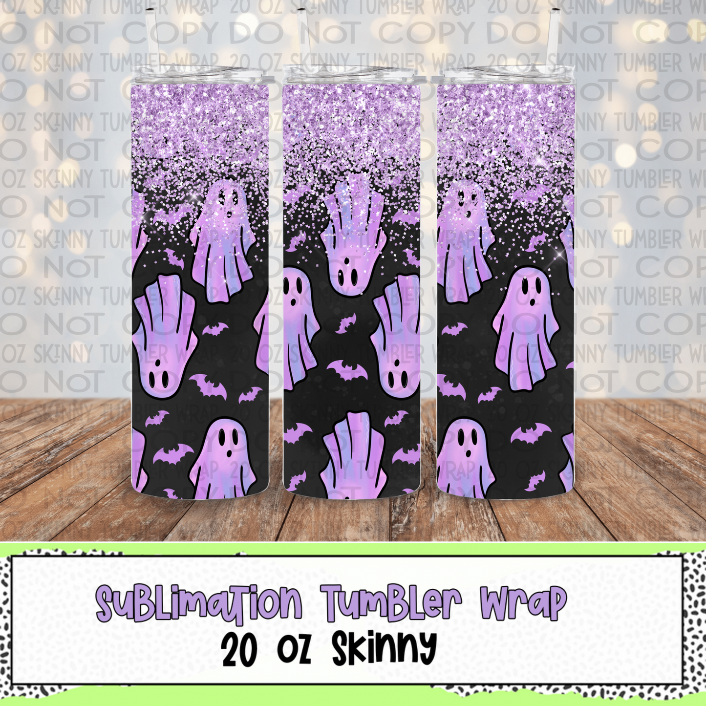 Purple Ghosts 20 Oz Skinny Tumbler Wrap - Sublimation Transfer - RTS