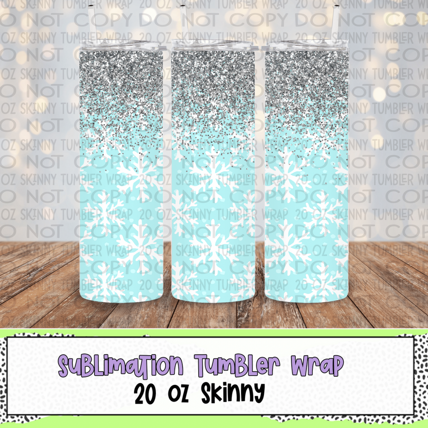 Blue Snowflakes 20 Oz Skinny Tumbler Wrap - Sublimation Transfer - RTS