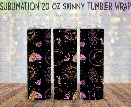 Black, Orange & Purple Crystal 20 Oz Skinny Tumbler Wrap - Sublimation Transfer - RTS