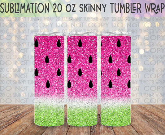 Glitter Watermelon 20 Oz Skinny Tumbler Wrap - Sublimation Transfer - RTS