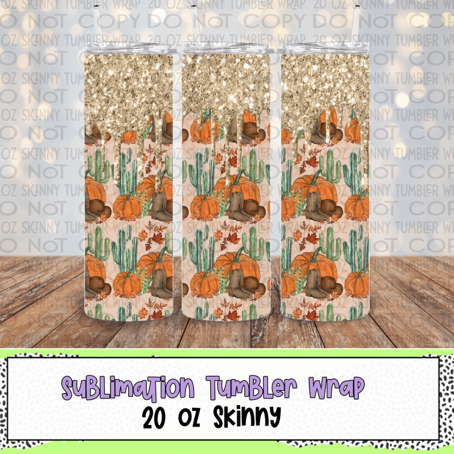 Cactus Pumpkins 20 Oz Skinny Tumbler Wrap - Sublimation Transfer - RTS