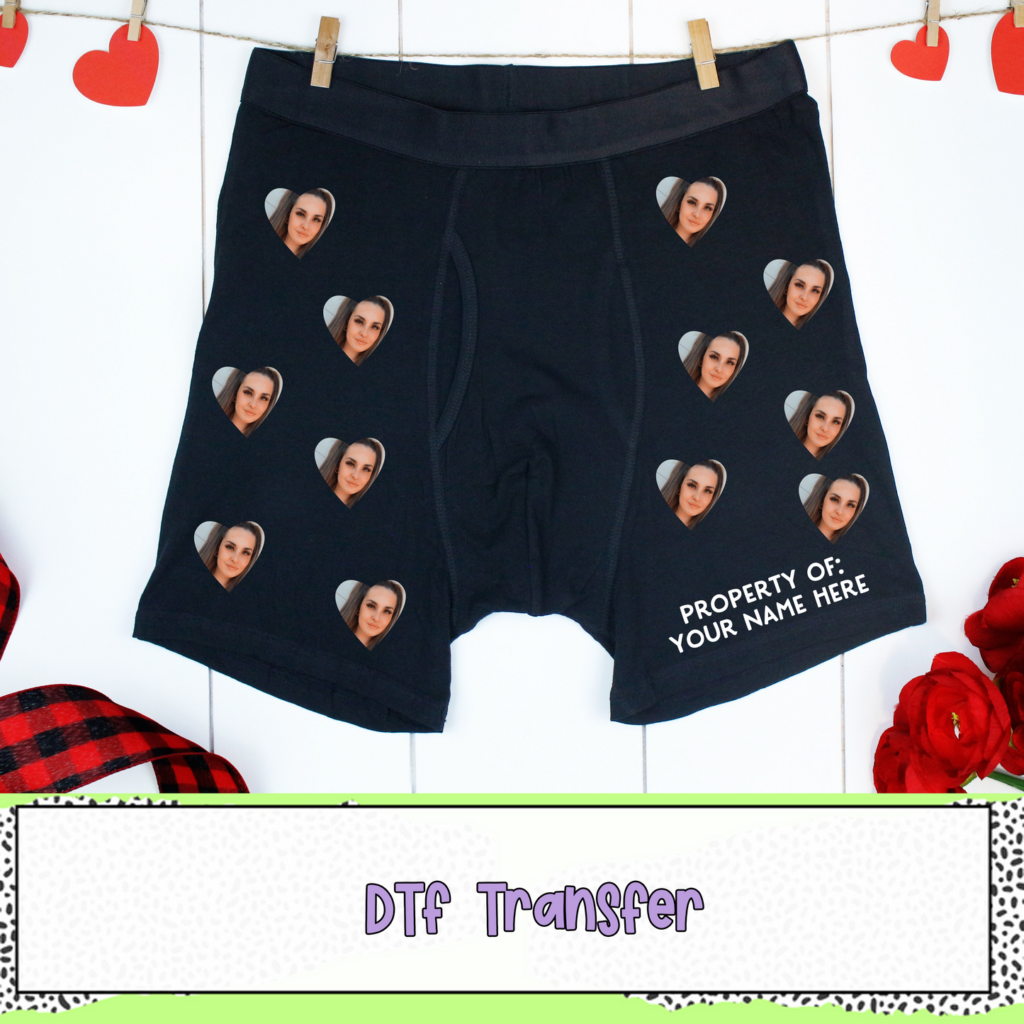 Selfie Boxers for Valentine's Day - SET OF 20 + Name - DTF TRANSFERS